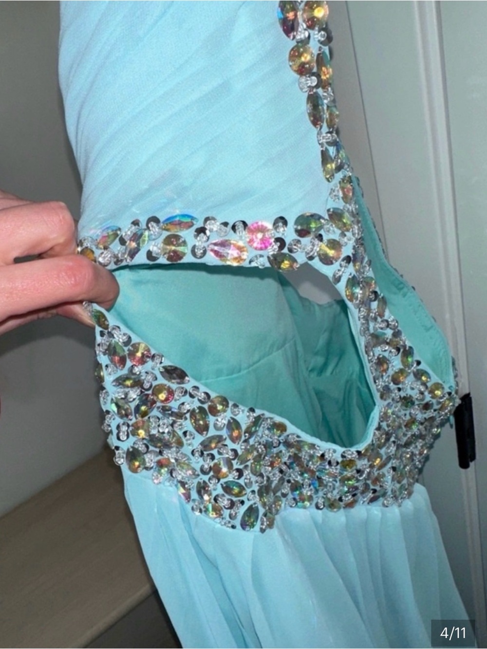 La Femme Sky Blue Embellished Halter Evening Gown | Size 16 - Picture 5 of 7